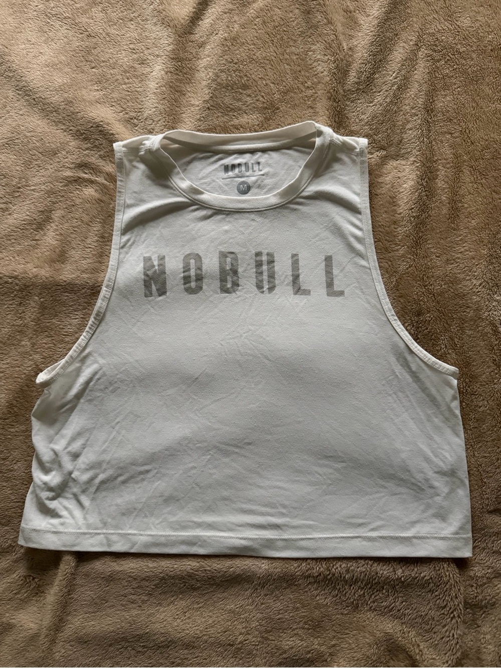 NOBULL White Cropped Muscle Tank with Gray Logo